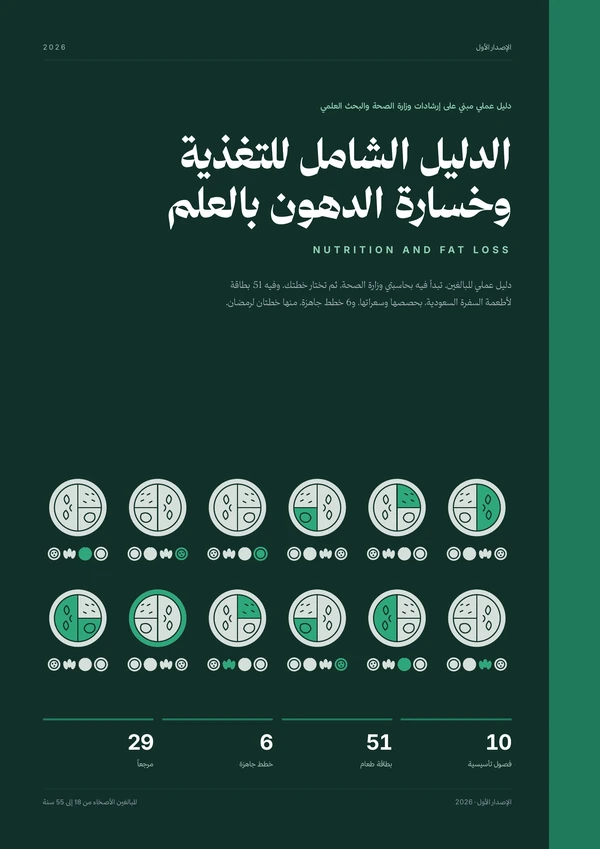 غلاف الدليل الشامل للتغذية وخسارة الدهون بالعلم